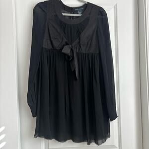 French Connection 100% Silk Long Sleeve Bow Teddy Dress Sz 4 Black